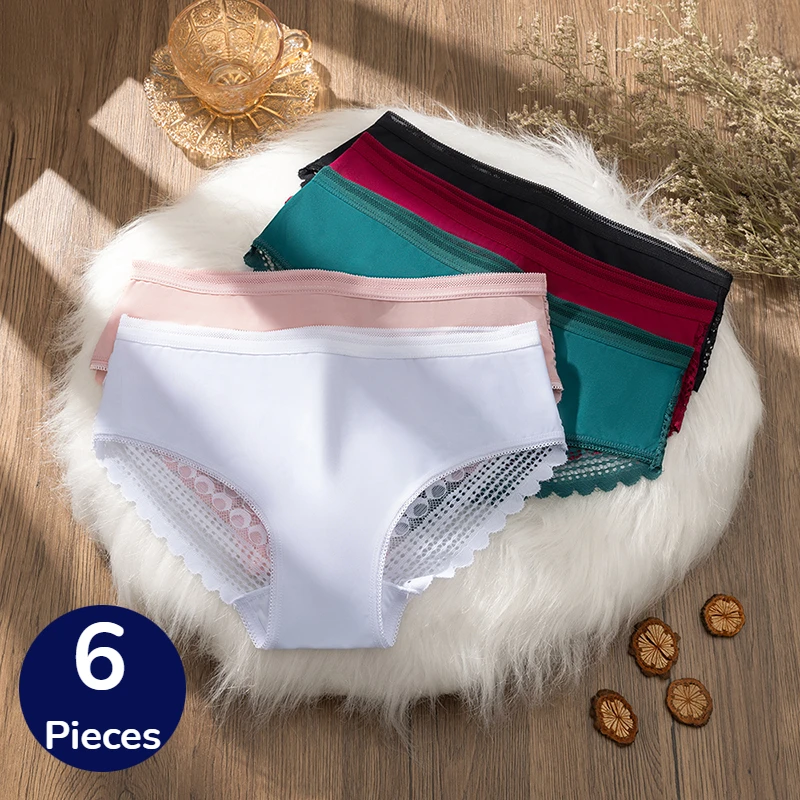 BZEL 6-teiliges Set Damen-Slips Modische Spitzen-Unterwäsche Leopardenmuster mit Cut-Outs Sexy Lingerie Bequeme Unterhosen Bestseller