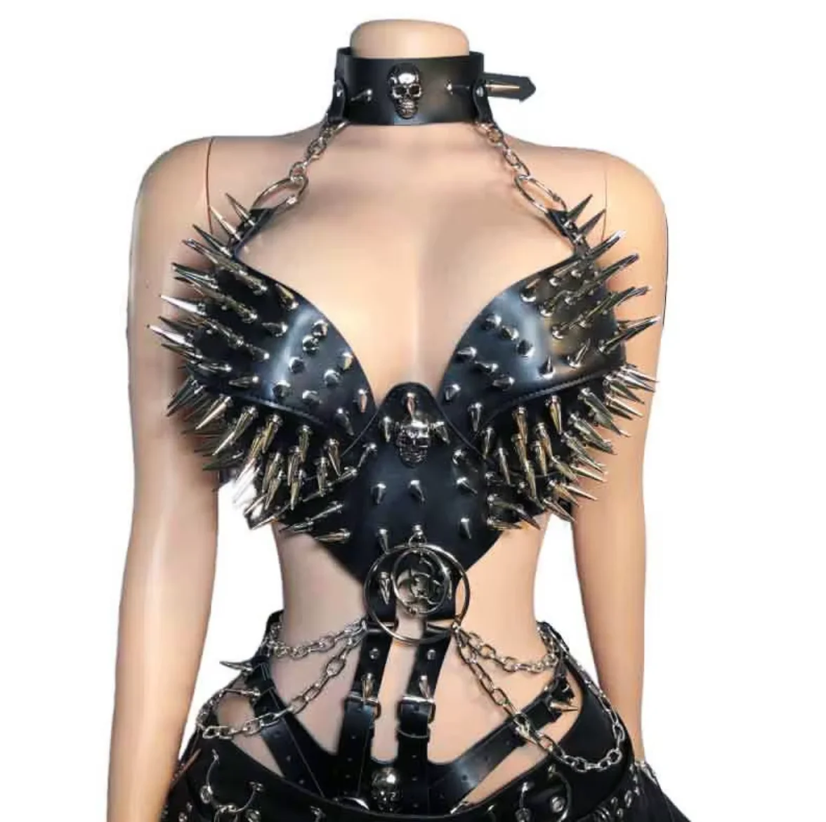Gothic Emo Punk Woman Top with Spikes Grunge PU Leather Goth Crop Halter Tank Y2K Alternative Clothing Sexy ALT Tops for Women