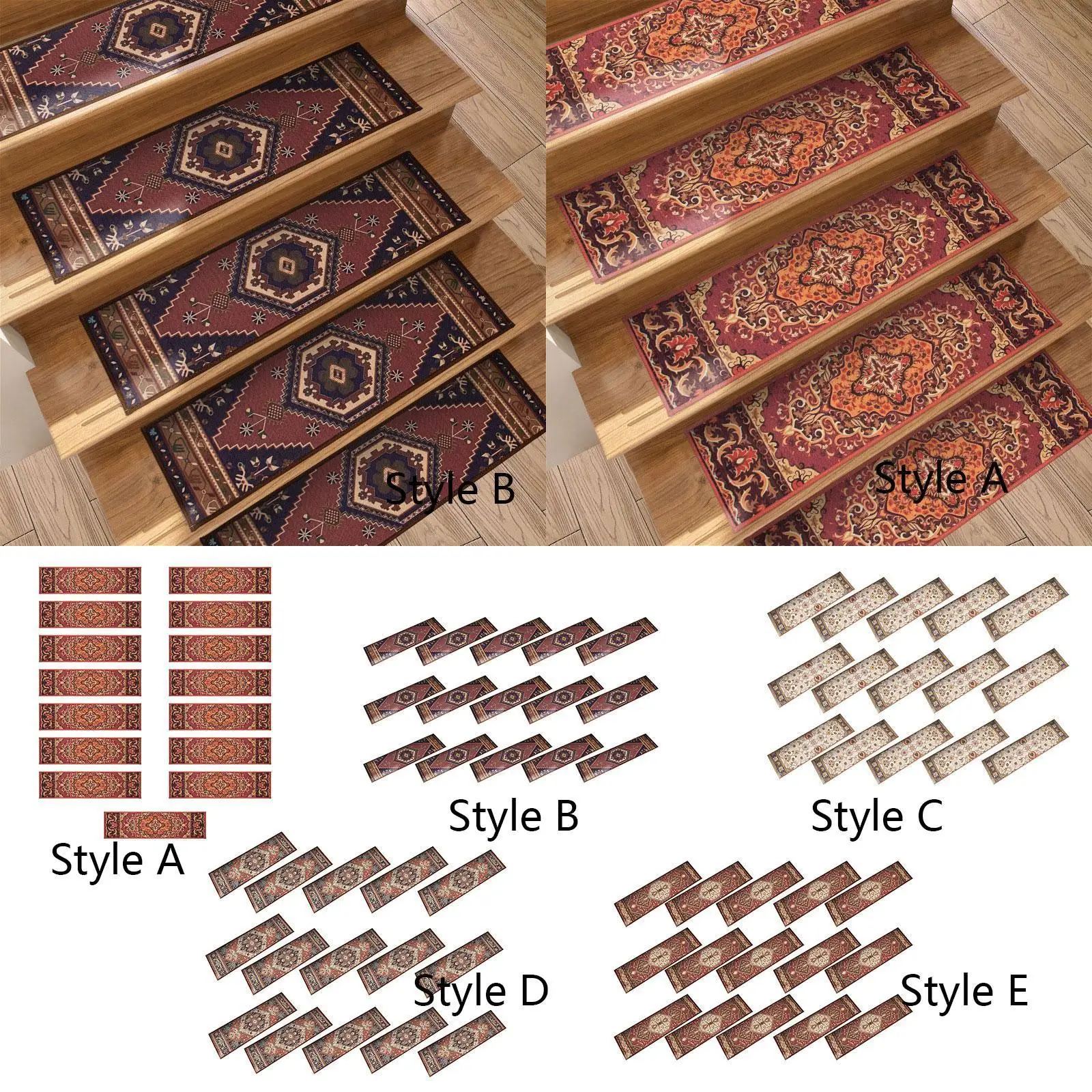 15 Pieces Stair Treads Indoor Stair Runners Noise Reduction Stair Carpet Cover Machine Washable for Dogs Elders Pets 30x8inch