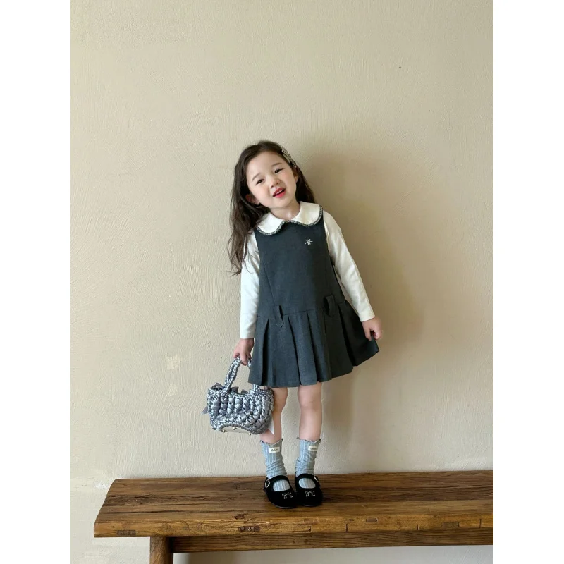 

2025Autumn New Children's Clothing Children's Clothing Girls' College Style Solid Color Woolen Vest Dress Pleated Skirt