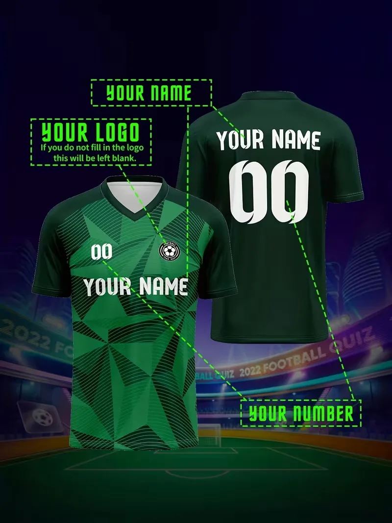 Custom Men's V-Neck Soccer Jersey With Personalized Team Print Durable Outdoor Sports Wear Short Sleeve V Neck Football Tshirt