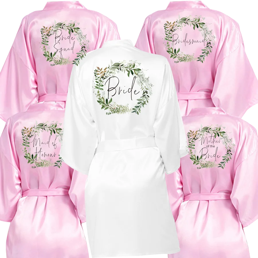Pink Satin Team Bride Bridesmaid Robe Wedding Bathrobe Gown Women Dressing Sleepwear Mother Maid of Honor Kimono bridal party