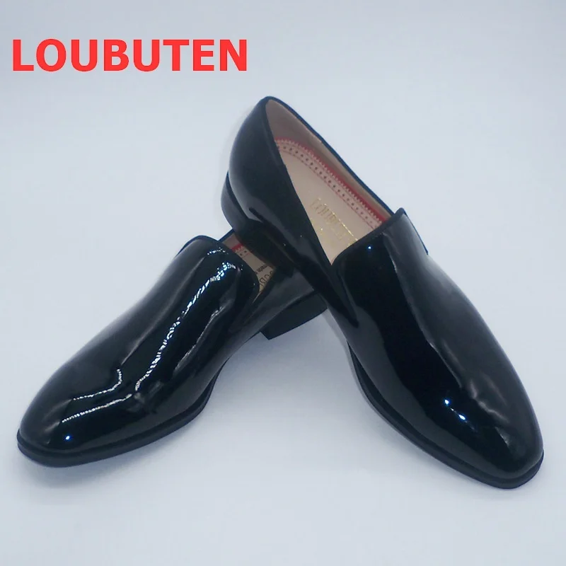 

Black Patent Leather Loafers Italian Dress Shoes For Men High Quality Mens Shoes Slip On Flats Casual Shoes