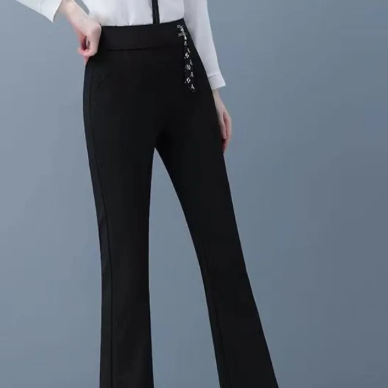 Women's Autumn Winter Fashion Elegant High Waist Solid Color Flare Pants Casual Versatile Western Commuting Comfortable Youth