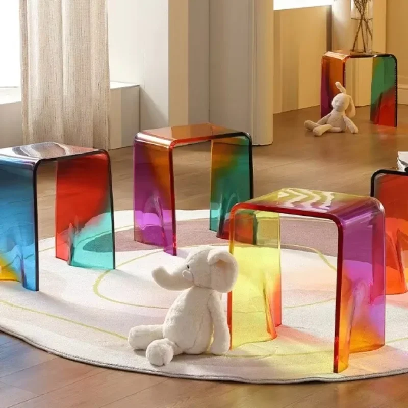 Modern rainbow acrylic coffee table colorful living room furniture side table
