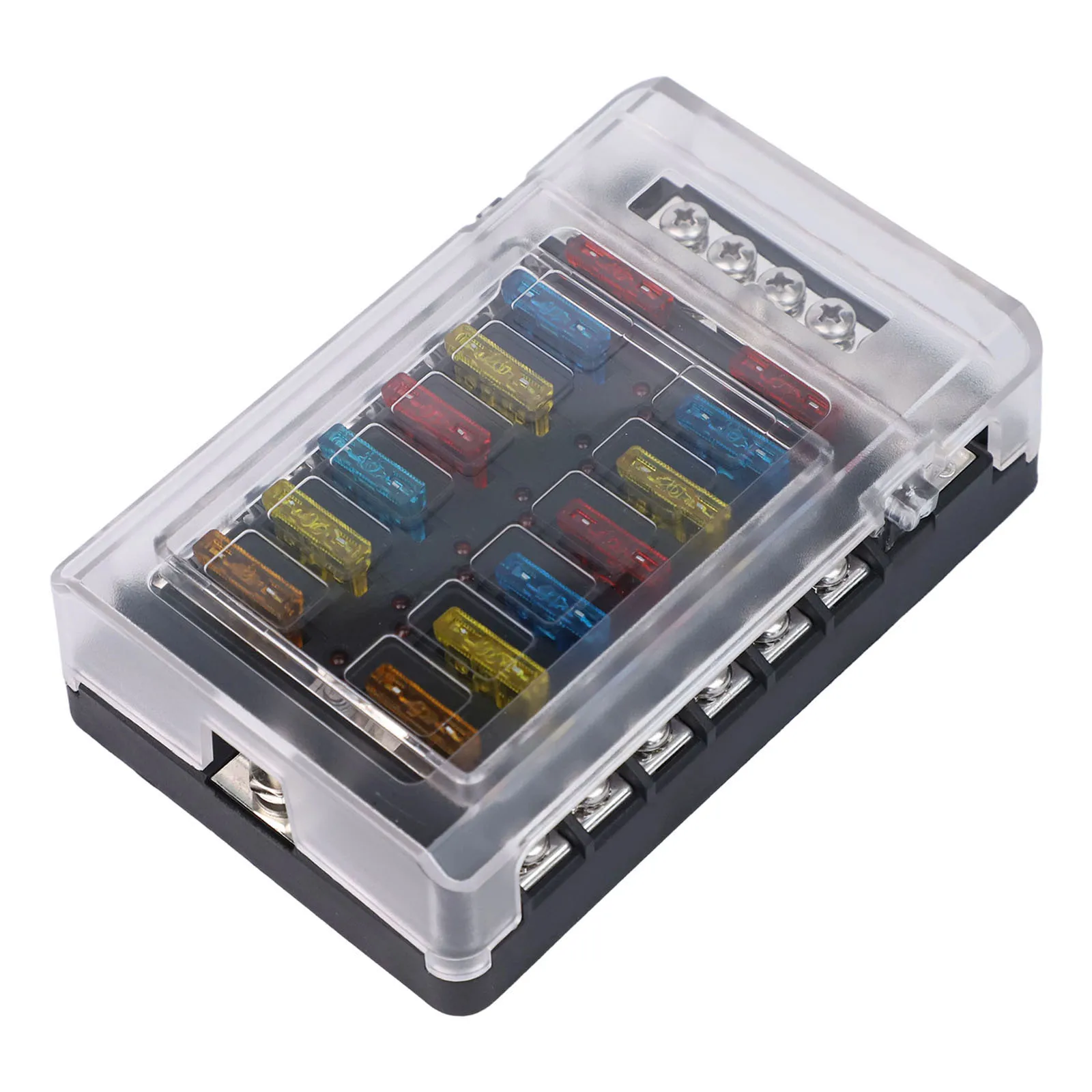 Efficiently Designed 12V Automotive Fuse Box with Red LED Indicator and Full Set of Fuses for Enhanced User Experience
