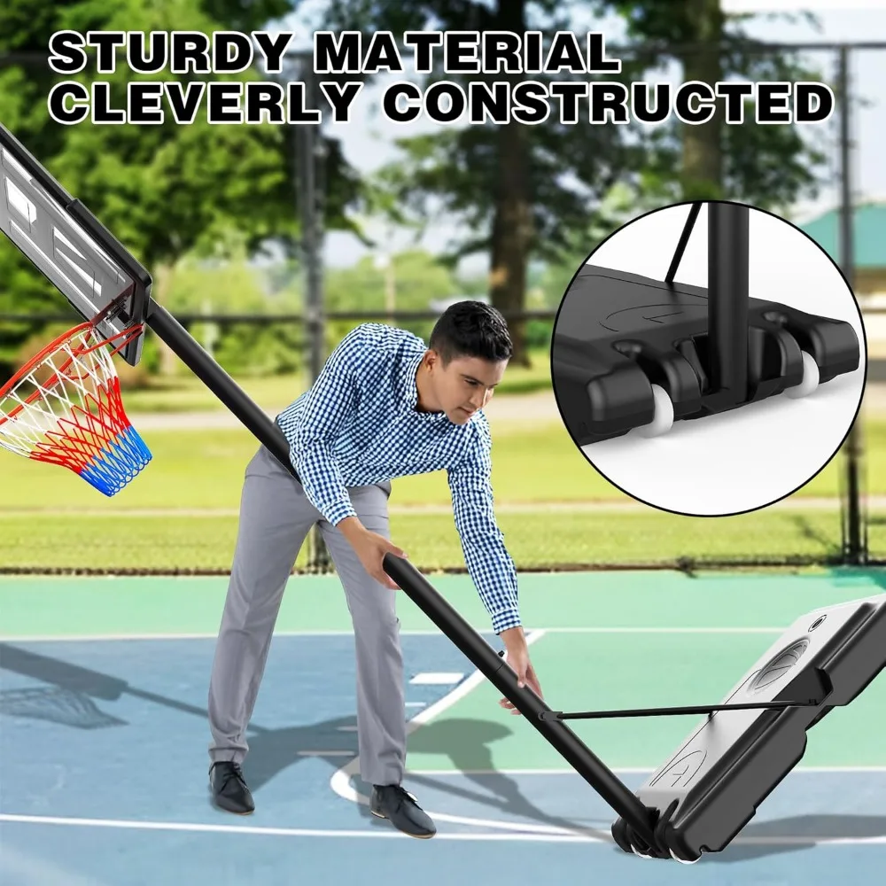 高さ調節可能なバスケットボールゴール - ポータブル屋内外兼用、全年齢対応、長さ44インチ、高さ4.3フィートから10フィート、ジュニアから大人まで