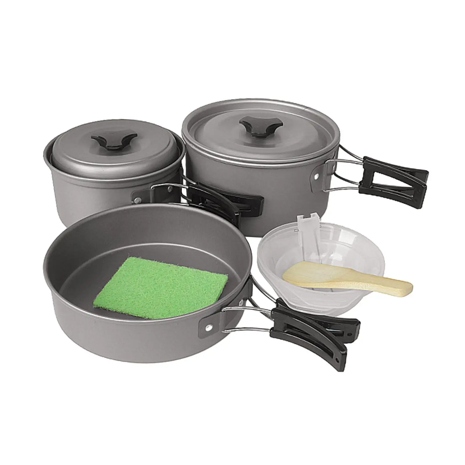 Camping Cookware Mess Set with Folding Handles Included Mesh Carry Bag Pot and Pan for Camp Backpacking Outdoor Gear Equipment