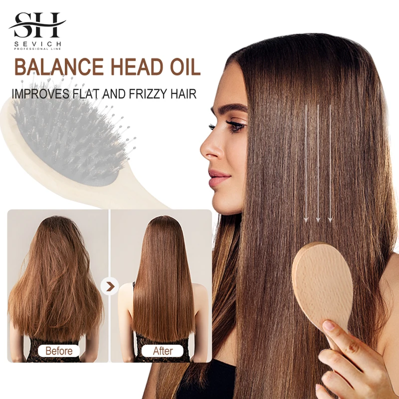 Natural Boar Bristle Hair Fluffy Comb Wood Handle Hair Brush Scalp Massage Styling Detangling Salon Hair Care Brush Styling Tool