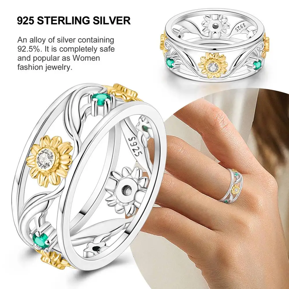 925 Sterling Silver New Rings For Women R omantic Sunflower Ring Fine Wedding Engagement Birthday Jewelry Gifts