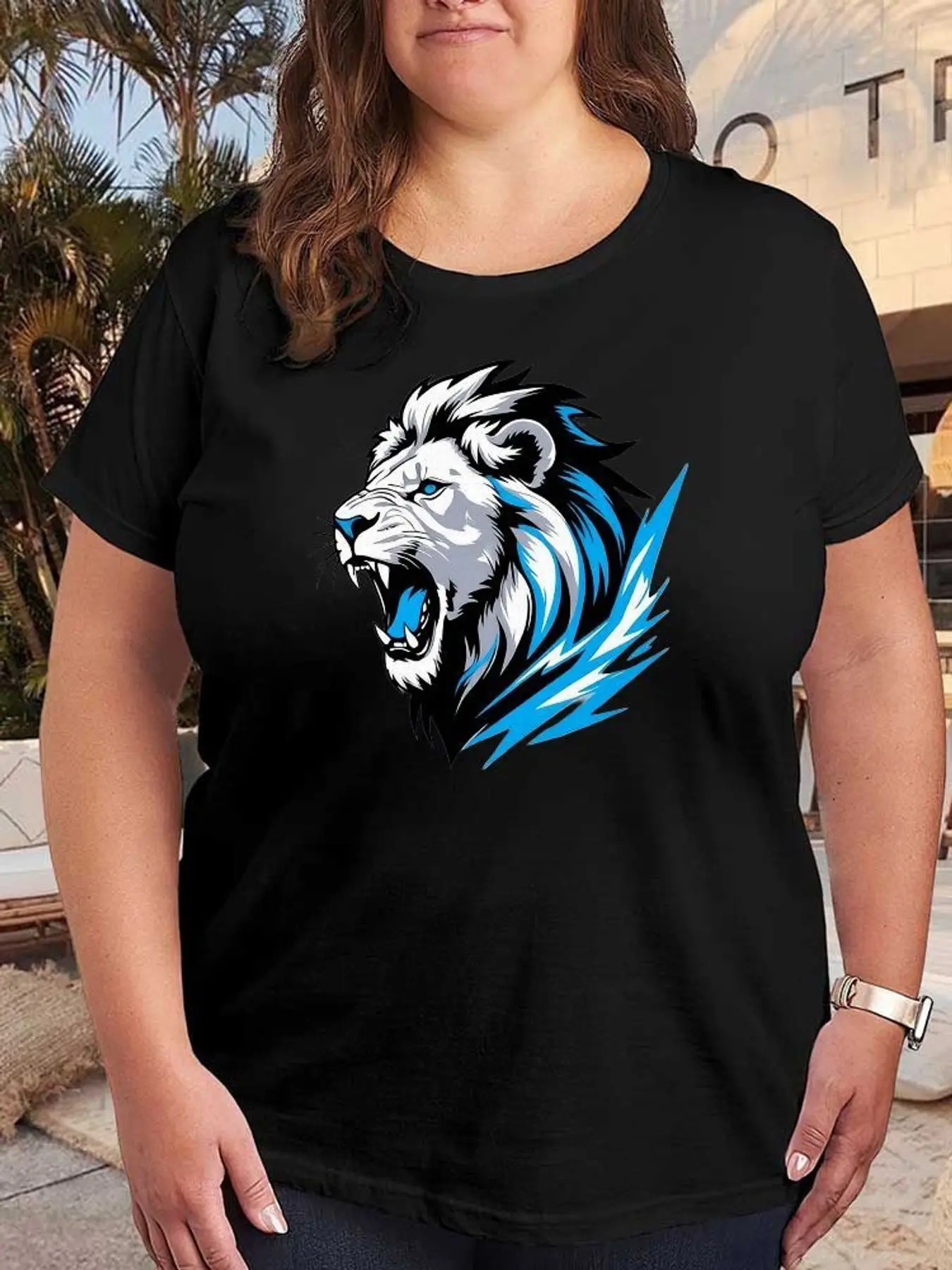Camiseta gráfica Blue Lion para mujer, ropa de calle a la moda, elástica, de talla grande, manga corta, informal, holgada, de algodón suave, tops de verano