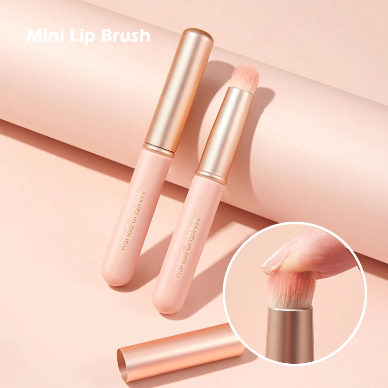 Draagbare Ronde Kop Mini Lippenborstel Draagdeksel Lippenstift Borstel Concealer Borstel Zacht Synthetisch Meisje Lipgloss Make-Up Borstel