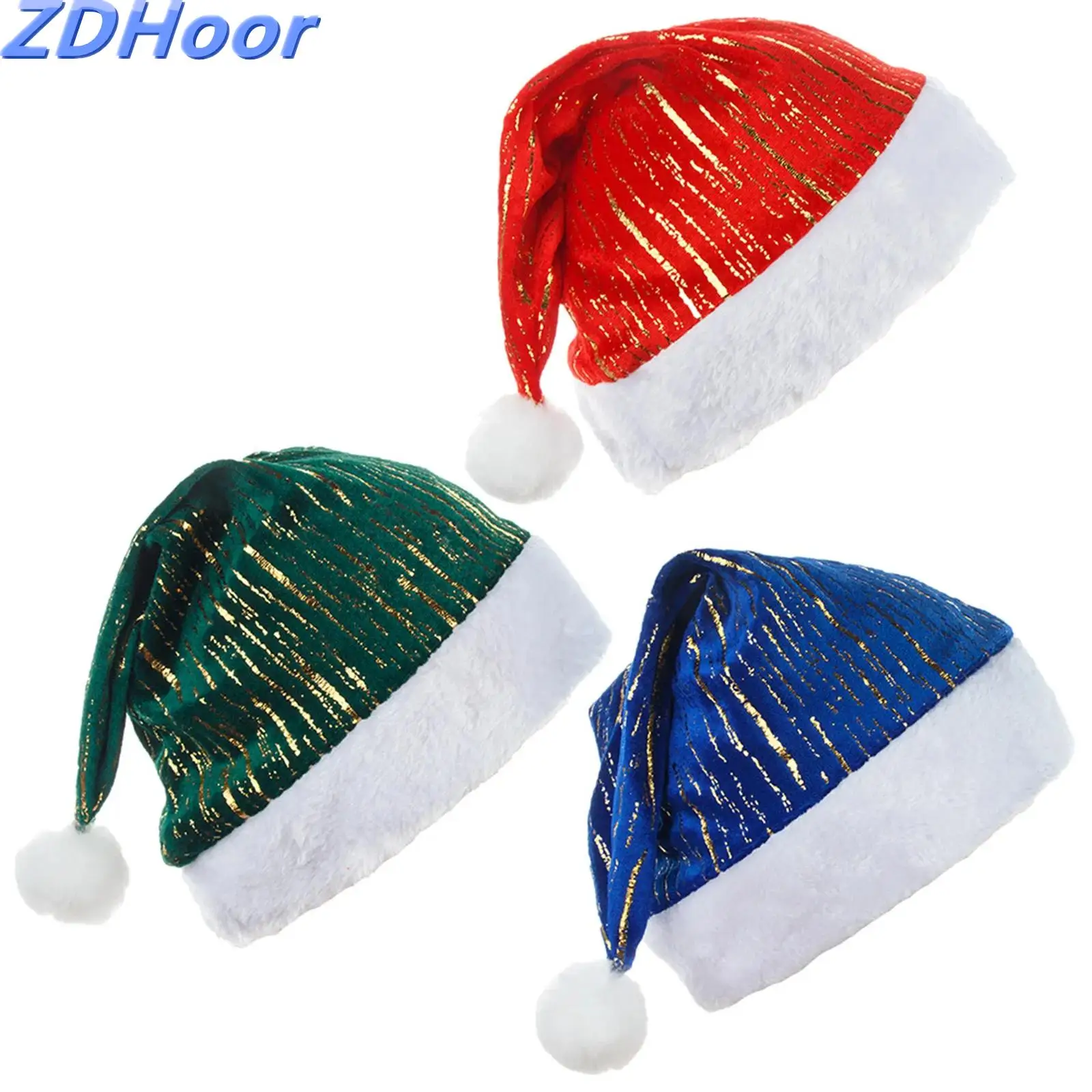 

Unisex Christmas Santa Hat Adorned Hat with Bells Or Hot Stamping Design Fluff Holiday Hat Christmas Decorations