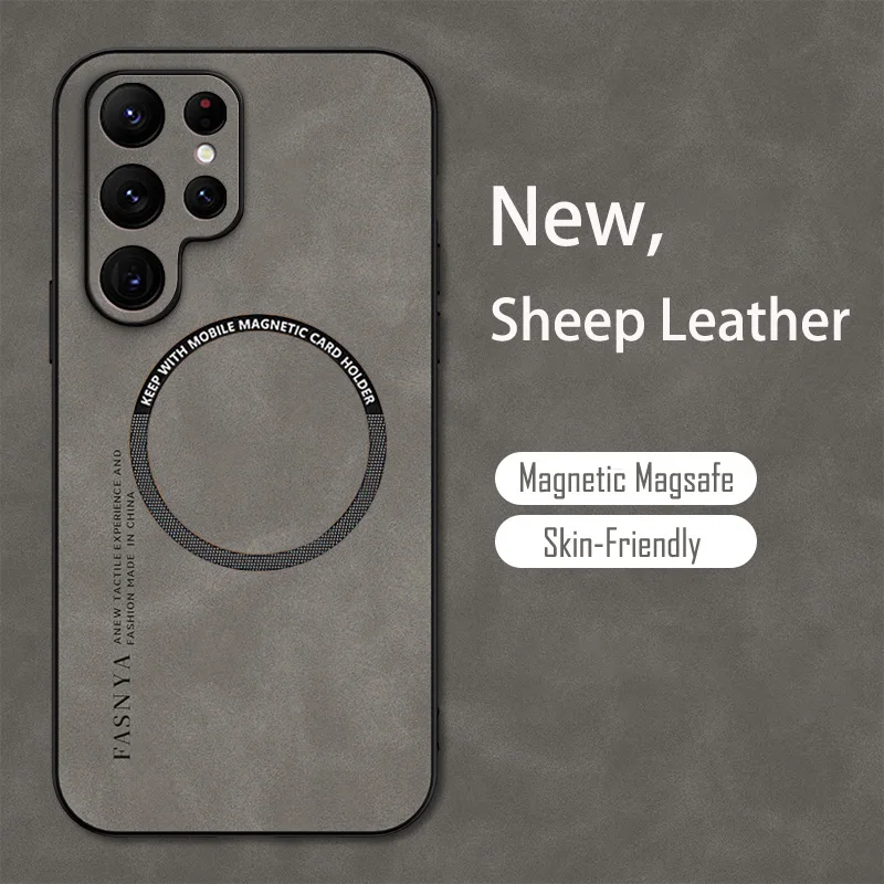 Case For Magsafe Samsung Galaxy S25 S24 S23 FE Plus Note 20 Ultra Sheepskin Vintage Magnetic Leather Soft Phone Cover