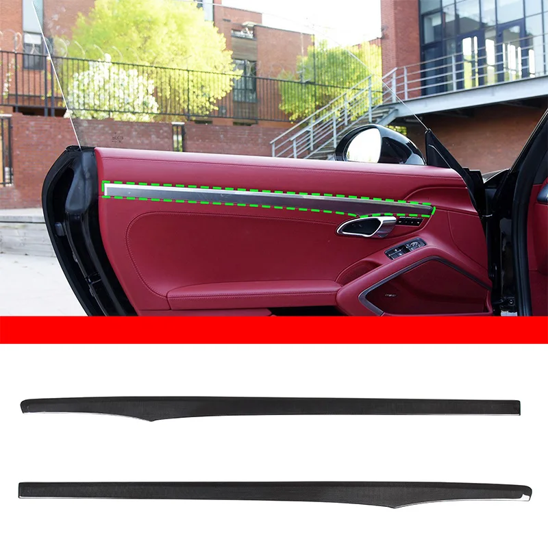 For Porsche 911 2013 2014 2015 2016 2017 2018 Car Door Interior Strips Real Carbon Fiber Interior Accessories 2 PCs