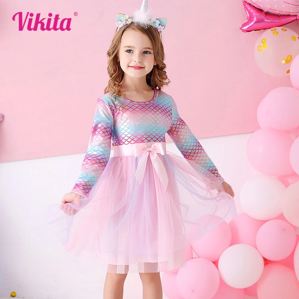 VIKITA Kids Girls Princess Dress Bow Tutu Dress for Girls Toddlers Birthday Party Vestido Infantil Children Cotton Clothes