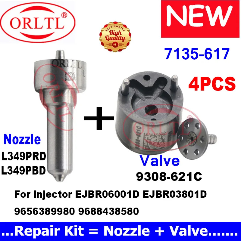 

NOZZLE L349PRD L349PBD VALVE 9308-621C REPAIR KITS 7135-617 For DELPHI EJBR03801D EJBR06001D 9656389980 9688438580 4pcs