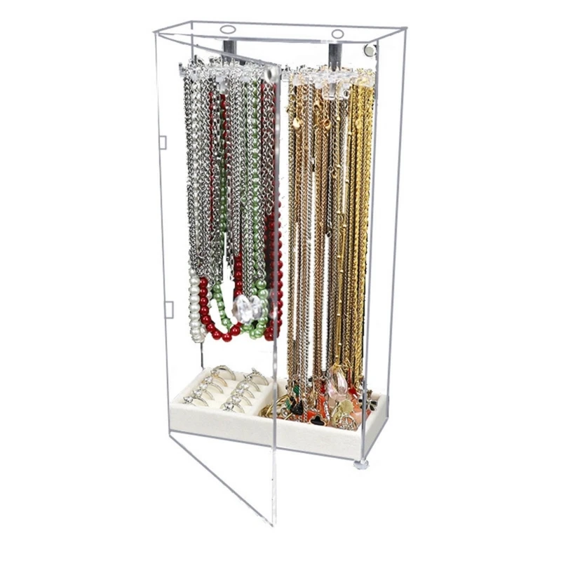 Clear Jewelry Organizer Display Stand Rotating Necklace Bracelet Holder Dustproof Jewelry Storage Rack Show Bracket