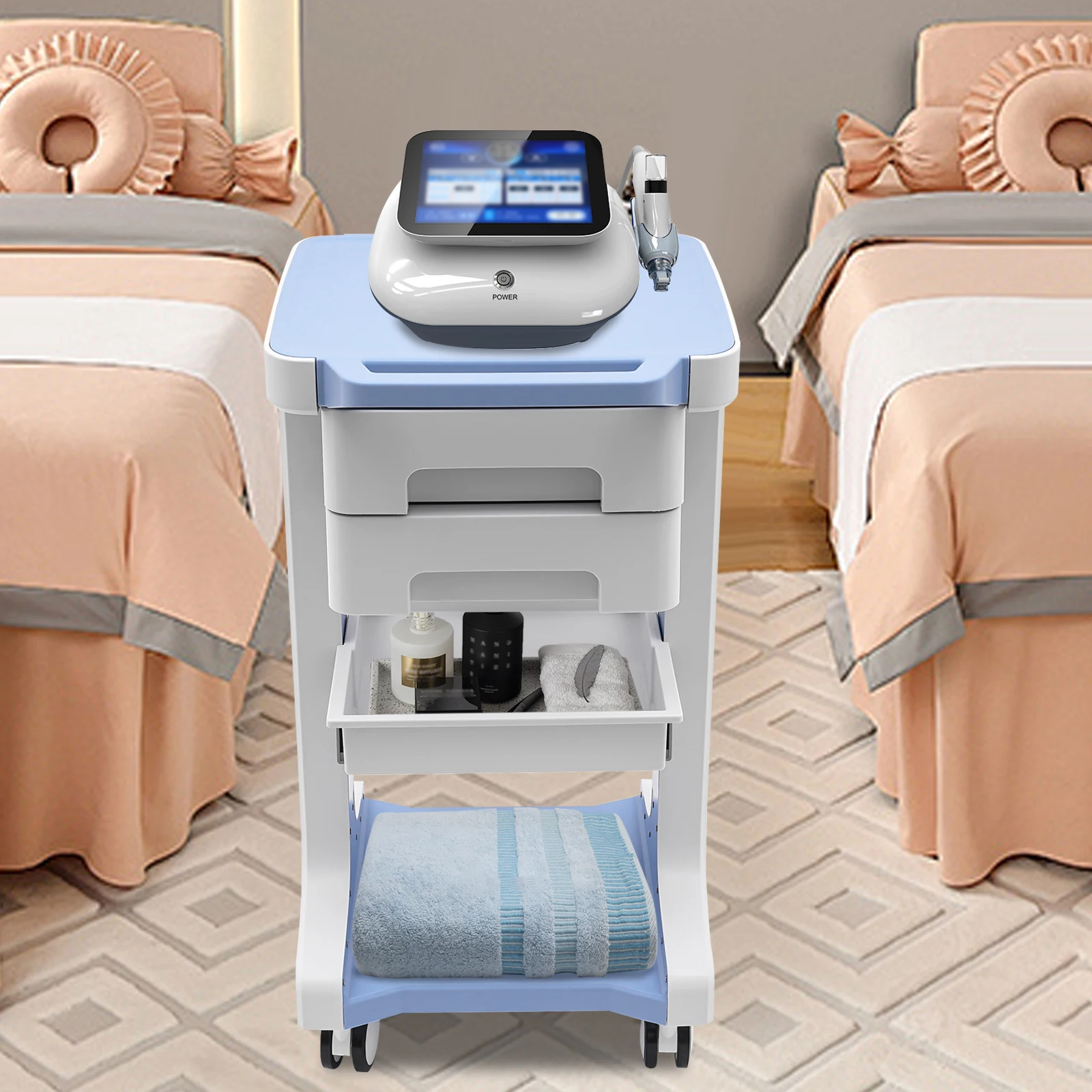 3 Layers ABS Trolley with 2 Drawers Mobile Medical Beauty Salon Storage Cart Shelf Load Capacity 50KG