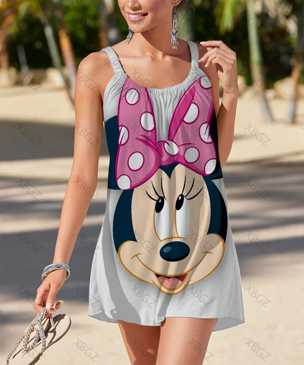 

Sexy Dress Minnie Mouse Robe Loose Summer Dresses Woman 2022 Women's Print Beach Sleeveless Fashion Disney Sling Mickey Cartoon