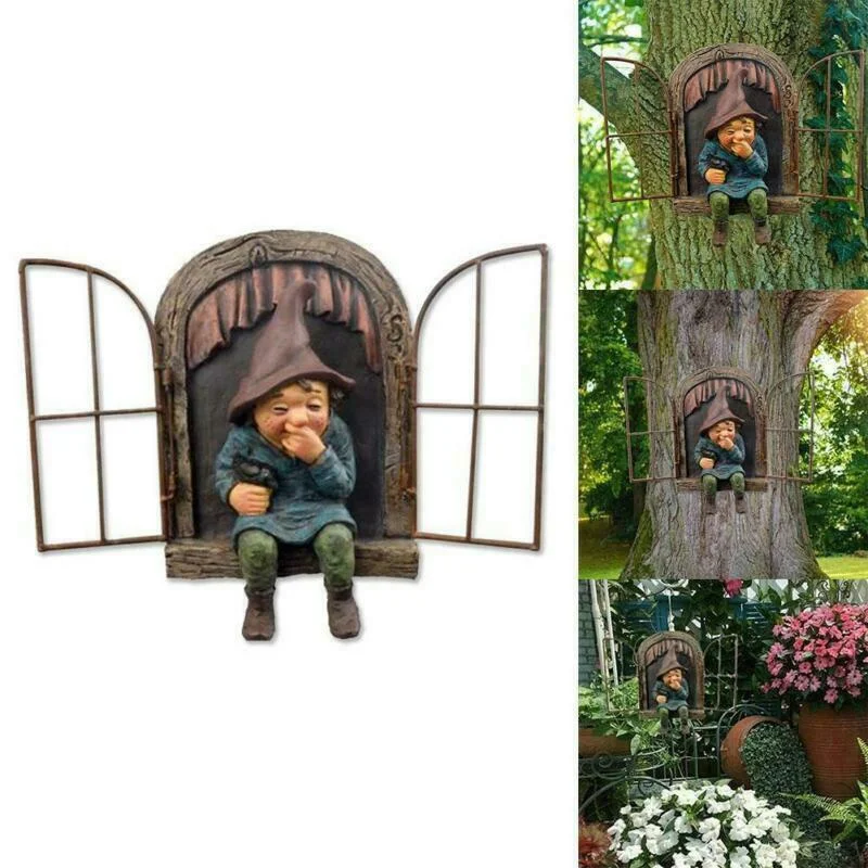 Naughty Garden Gnome Standbeeld Elf Out The Door Tree Hugger Home Yard Decor