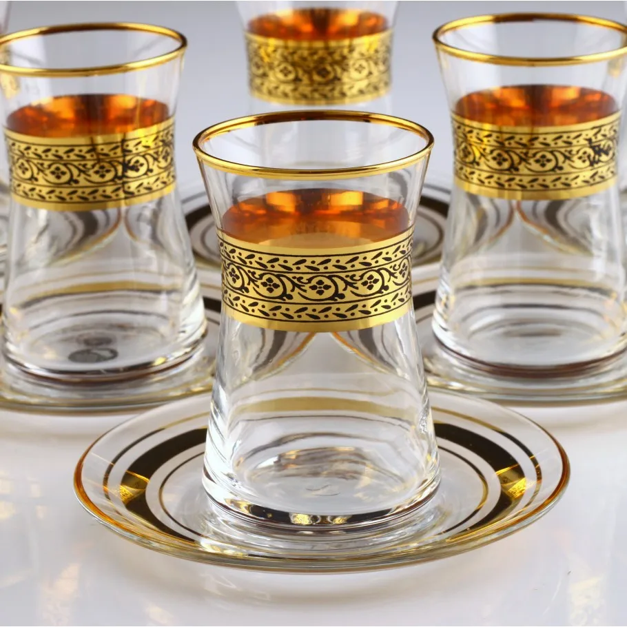 LaModaHome Turkish Arabic Tea Glasses Set of, Fancy Vintage Handmade Set for Serving, Teatime, new Home Wedding Gift 12 Pcs Thin Wa