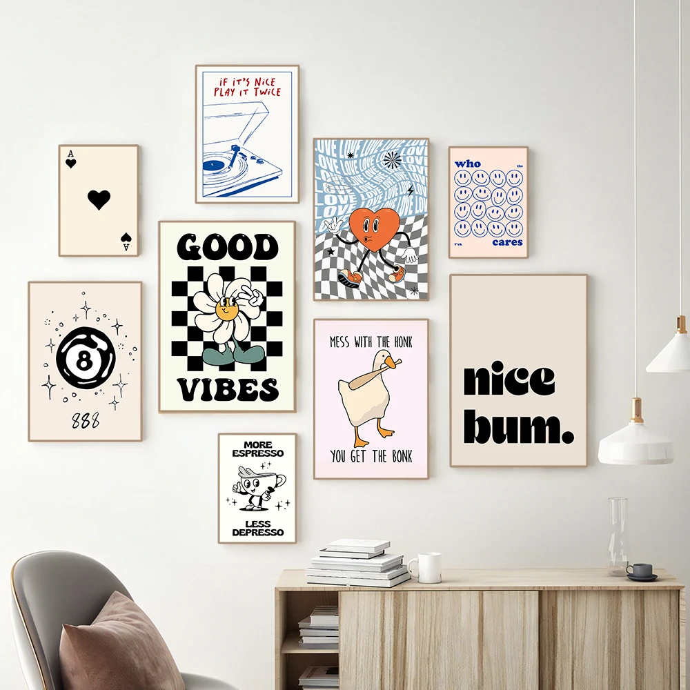Simplicity Vintage Pink Cartoon Print Canvas Posters Wall Art Poster Home Decor Canvas Print Painting  Living Room Bedroom Decor