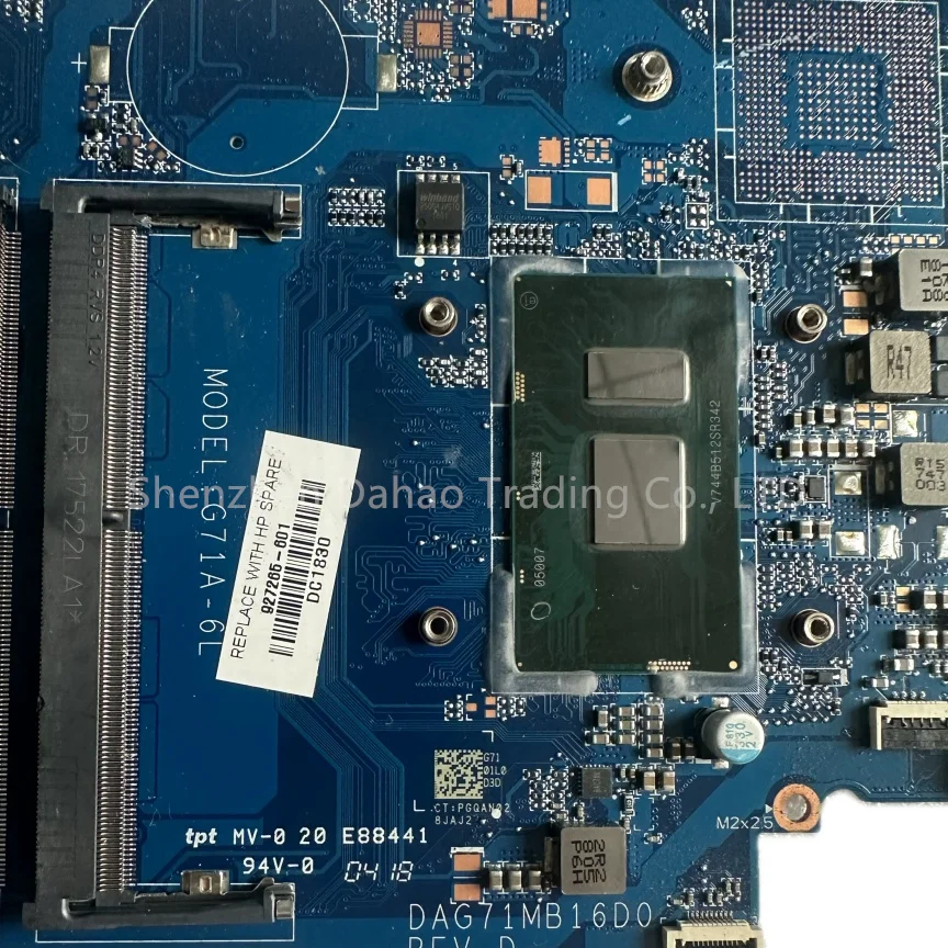 Imagem -03 - Placa-mãe Portátil para hp Pavilion Dag71mb16d0 14-bk 14-bp 15-cc G71a6l Core I57200u I58250u 927265001 927265-601 dd