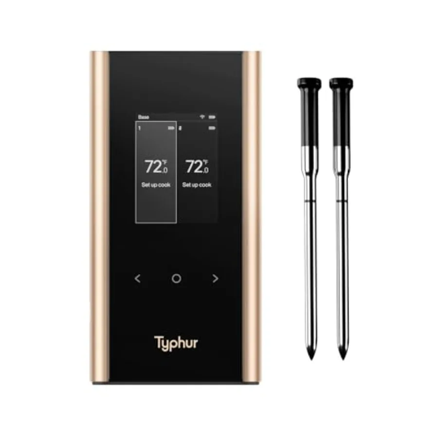 

Беспроводной Wi-Fi термометр для мяса Sync Gold с 2 тонкими датчиками, 6 сенсорами, в 10 раз более сильным сигналом, точностью до 0,5 градуса, умной базой и прямой настройкой.
