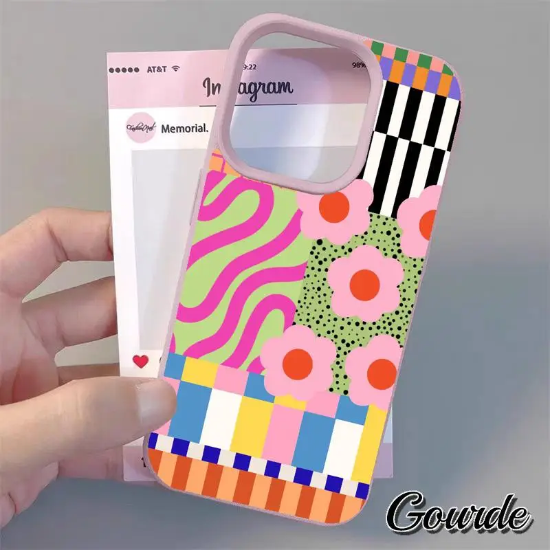 

Gourde Colorful Geometric and Flower Soft Silicone Phone Case for iPhone 11 12 13 14 15 16 Pro Max IP 7 8 Plus iPhone X XS XR Xs