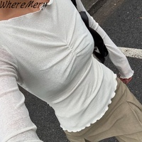 WhereMery Long Sleeve Solid Casual T-shirt Fashion Sexy Versatile Basic Slim Top For Women Autumn New Lady High Street Cute Tops