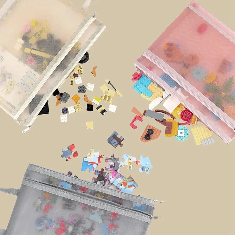 10 Pack Colored Double-Layer Mesh Zipper Pouch Bags, Building Block Sets Toy  & Organization 5Pcs A4+5Pcs A5 Durable Hongdui