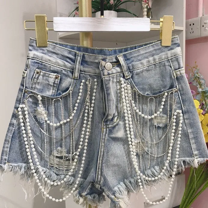 Blue jeans with holes, women's washing water high waist, thin women's hot pants in summer  jean shorts  harajuku  short mujer