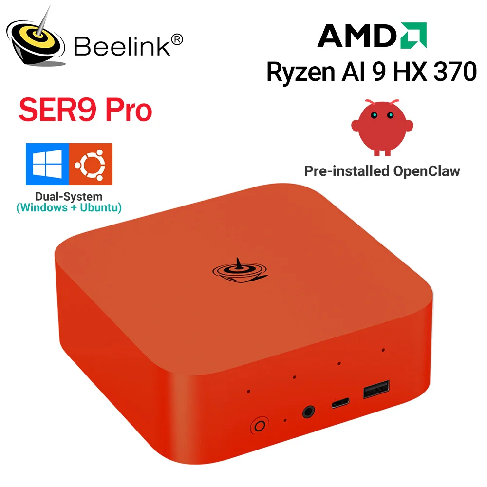 Игровой ПК Beelink SER9 Pro/SER10 Max с предустановленными Ubuntu, Windows 11, OpenCLaw, процессорами AMD Ryzen 7 HX370/HX470, 32 ГБ ОЗУ, 1 ТБ NVMe SSD и Wi-Fi 6