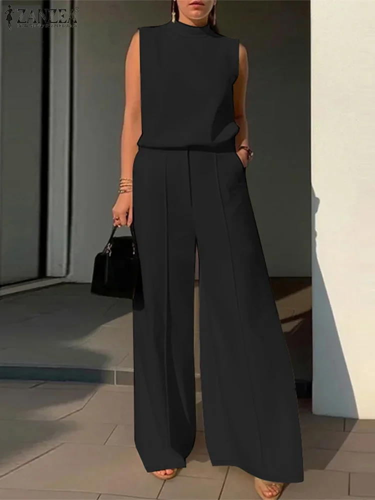 

ZANZEA 2025 Summer Two Pieces Sets Women Matching Sets 2PCS Fashion Sleeveless Solid Blouse Pant Sets Casual OL Work Tracksuits