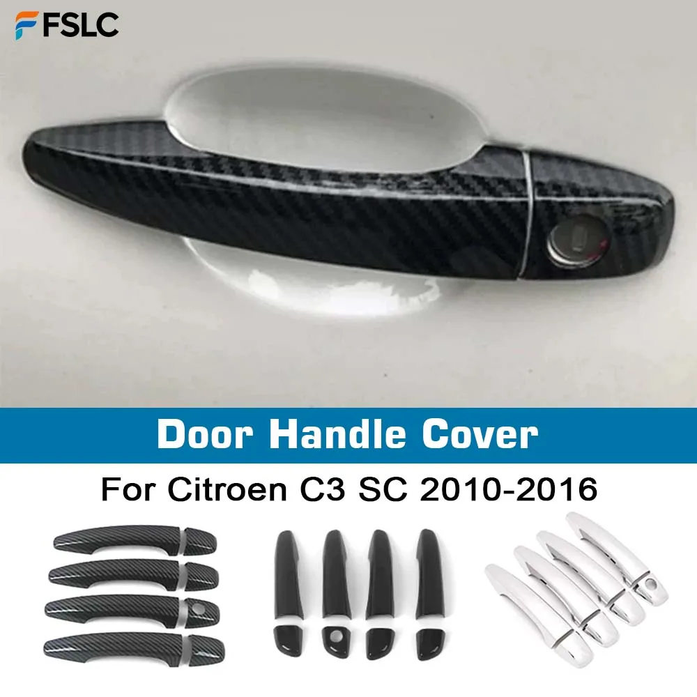 ⭐Genuine⭐ Car Decoration Door Handle Cover For Citroen C3 SC 2010-2016 Cars Accessories Carbon Fiber Chrome Silver Black