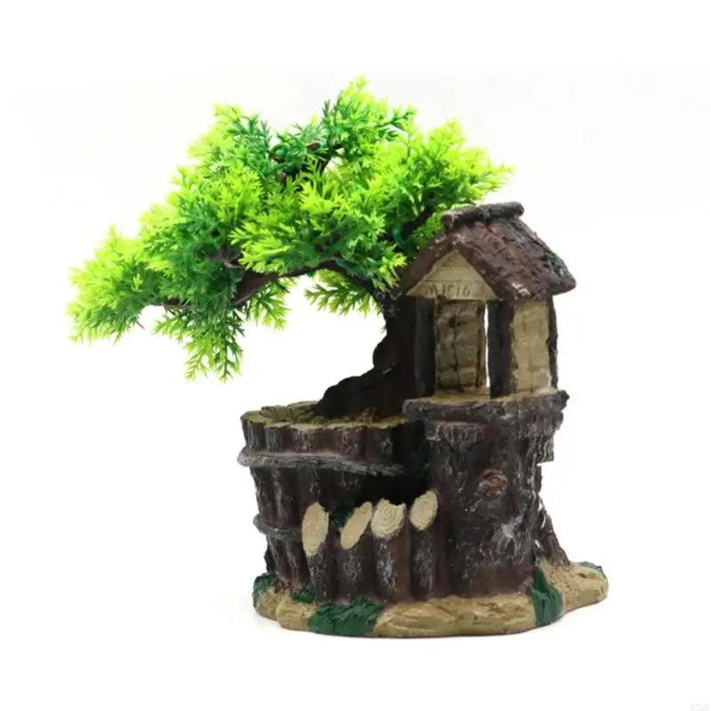 92MF Landscape Pine Tree House Landscape Fish Tanks Decorations for Aquariums Terrarium Shrimp House Ancient Ornaments