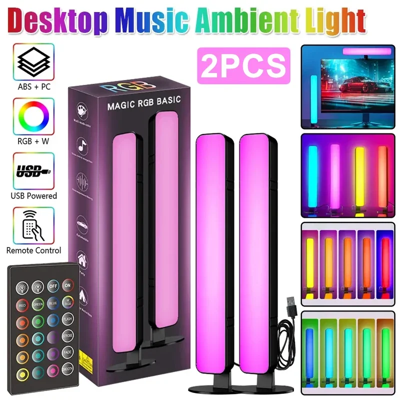 

LED Desk Ambient Lamp RGB Music Sync Pickup Lights 24 Keys Remote Control Smart APP Desktop Decor Light for Bedroom Gaming Room