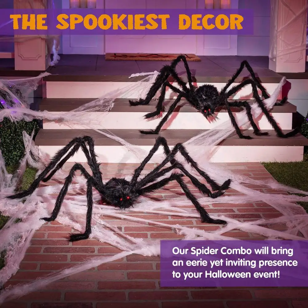 Halloween Decor Realistic Furry Spider Decoration with Eyes Outdoor Indoor Halloween Prop Haunted House Yard Party Accent Plush