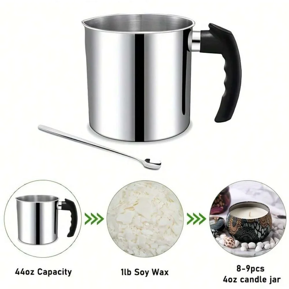 DIY Candle Making Kit, 44 Oz Stainless Steel Wax Melting Pot, with Candle Wick, Suitable for DIY Candle Making Enthusiasts