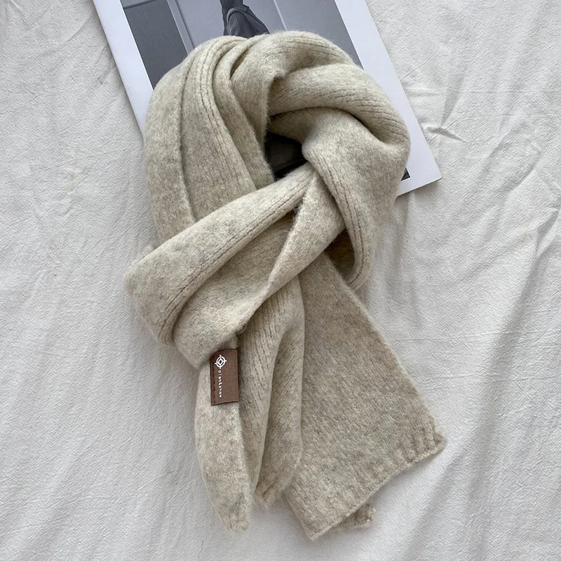 2024 Winter New Fashion Wool Wrap Scarf Korean Women Solid Colors Soft Shawl Couple Warm Sweet Candy Color Foulard Thick Blanket