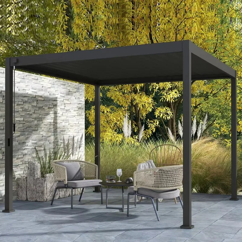 Modern Outdoor Aluminum Pergola Gazebo Waterproof Metal Pavilion Canopy With UV Resistant Hardtop Roof Awning Sun Shade Shelter