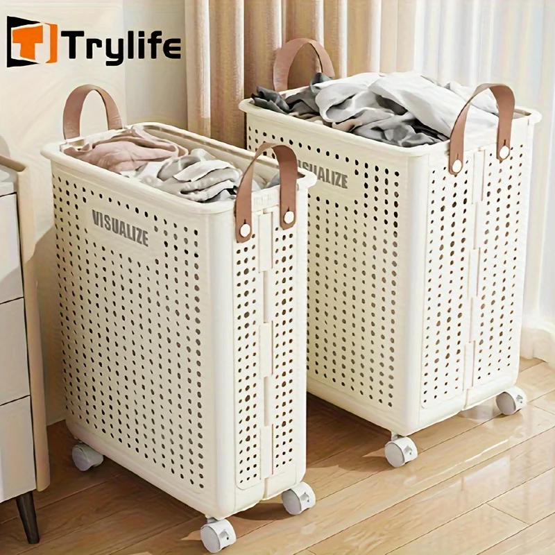 

Large & Medium Foldable Ceramic White Laundry Baskets, Hand Washable, Portable With Wheels For Bathroom & Balcony Storage