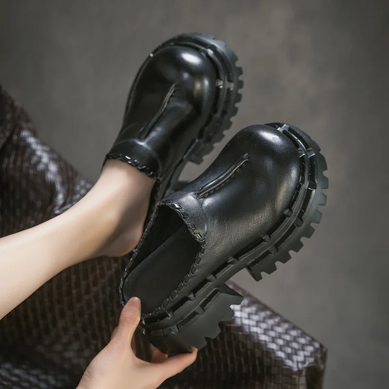 Genuine Leather Women's Half Shoes Luxury Handmade Quality Comfortable 2026 Summer Outdoor Round Toe Platform Woman Slippers