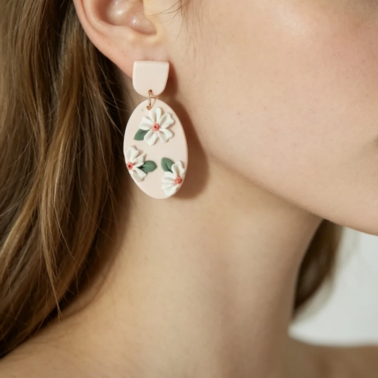 Vintage Handmade Flowers Dangle Earrings Set Multi Colors Cream Pale Polymer Clay Delicate Fashion Accessories Jewelry Gift