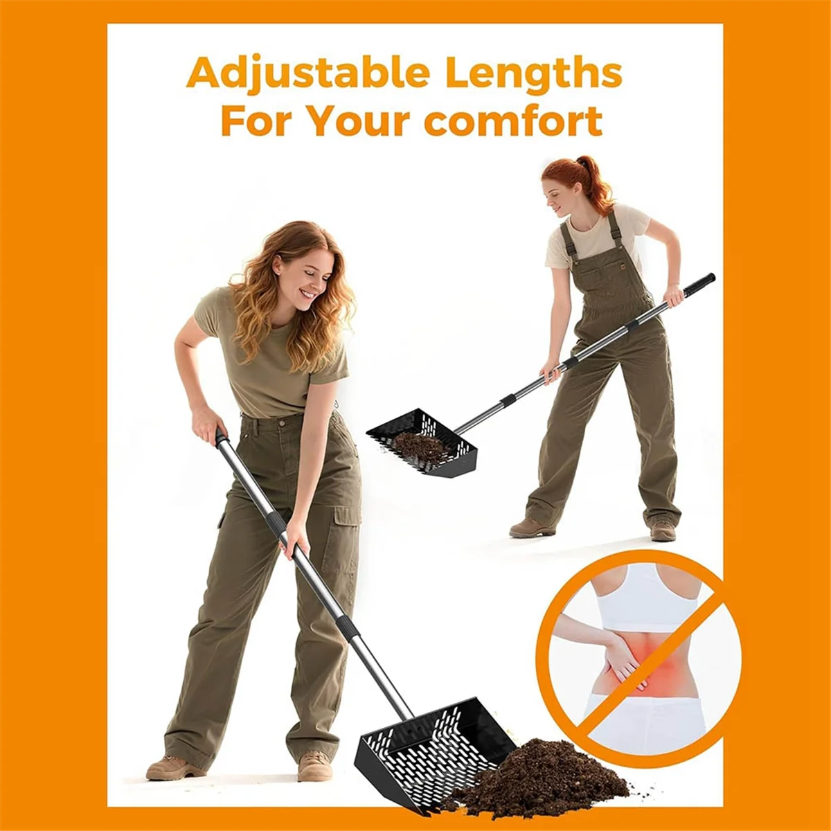 

New Chicken Poop Scooper,Scoop Shovel 10 Inches Sand Sifting Shovel with 35inch to 62inch Adjustable Stainless Steel Handle