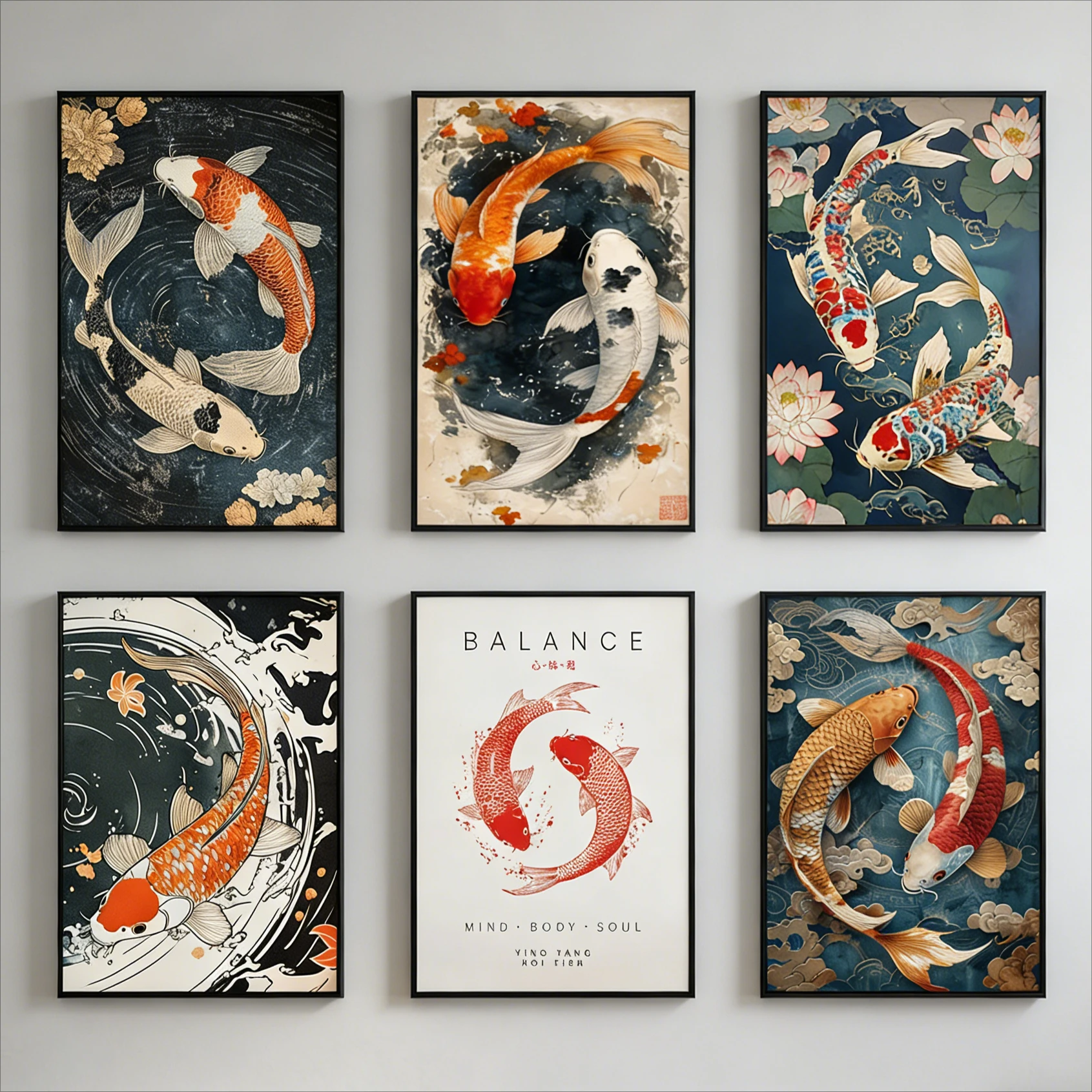 Japanese Koi Fish Yin-Yang Feng Shui Poster Canvas Painting Wall Decoration Bedroom Study Studio Living Room Home Decor Painting