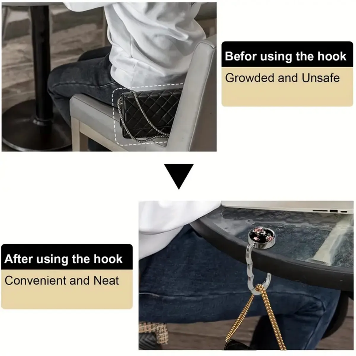 Picture 7: Fashion Bag Holder Handbag Hanger Folding Hook Holder Portable Key Ring Rack Table Hook Hardware Travel Outdoor Storage Hanger