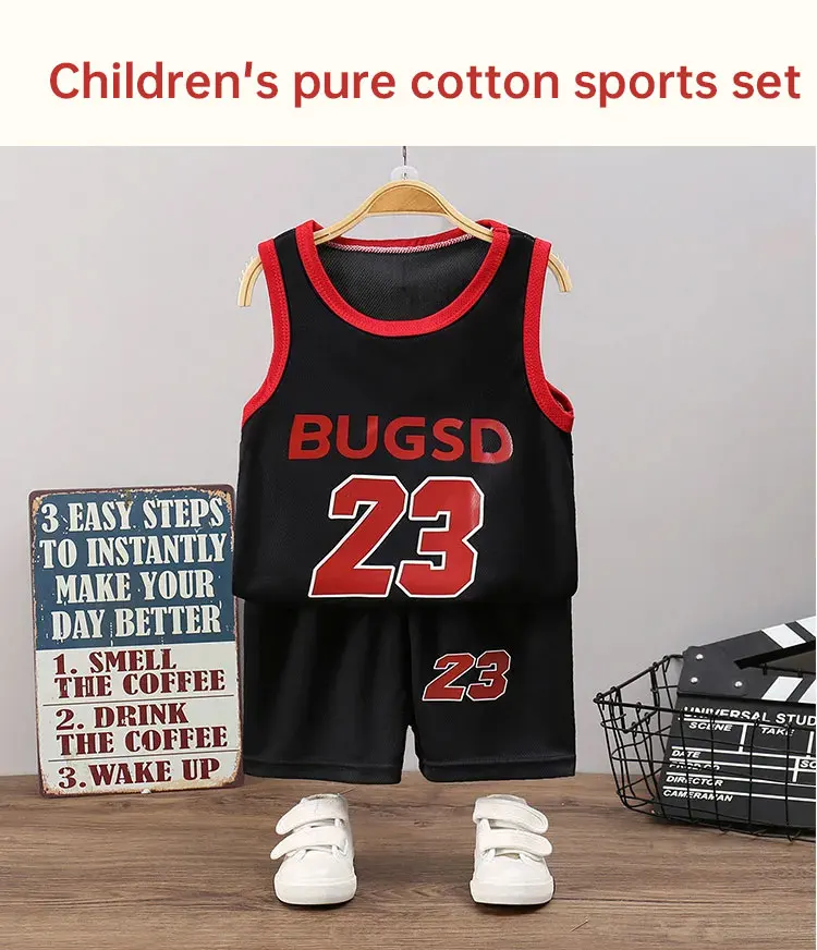 Kinder Sets Sommer Kinder Ärmelloses T-shirt Shorts Set Schnell trocknend Outdoor Tank Top Shorts Sets Jungen Sport Basketball Tr – Detail 1