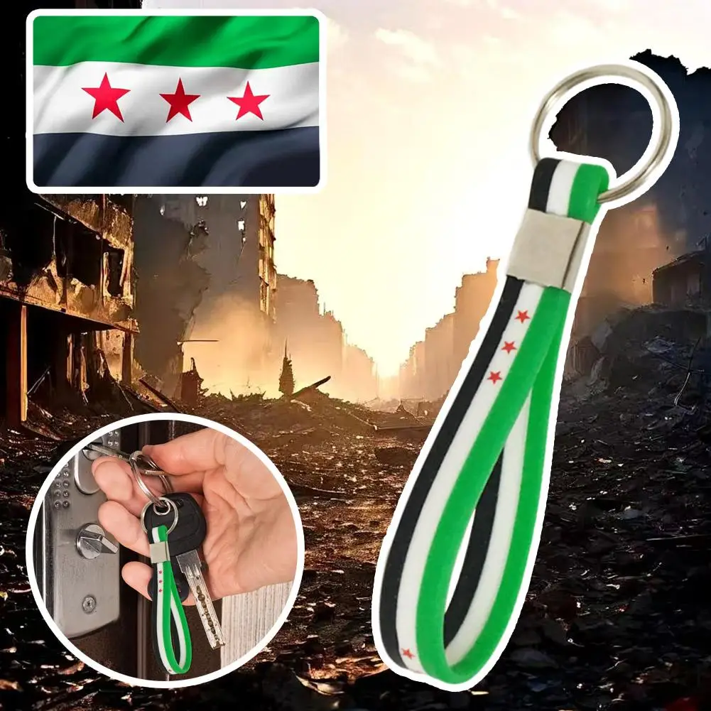 Syria Flag Silicone Bracelet Keychains New Syrian Flag Backpack Pendant Car Keyring Wristband For Men Women Jewelry Accessories